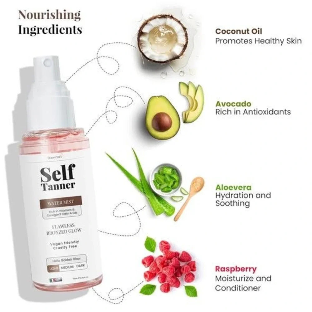 Team Tan Self Tanner Water Mist Medium Shade with Free Application Mitt‎ 100ml